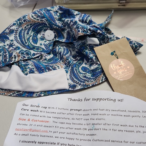 💖💖💖Scrub Cap blue Teal paisley, with buttons to hold mask on. New - Picture 7 of 8